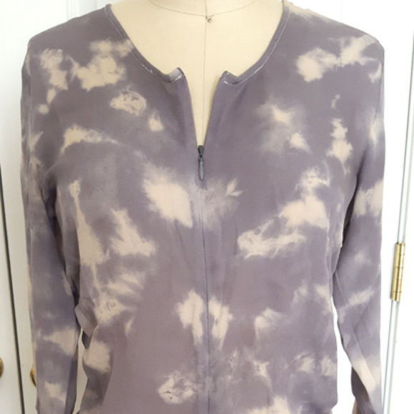 100% Silk Tie Dye Zip Front Long Sleeve Blouse XS - Picture 2 of 8